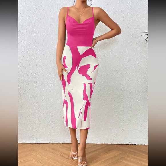 Graphic print draped cami dress. - Picture 1 of 3